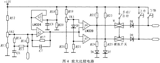 a2的正端電壓通過a3被r18和r20分壓,a2的反向端直接接至vr2電位器中點